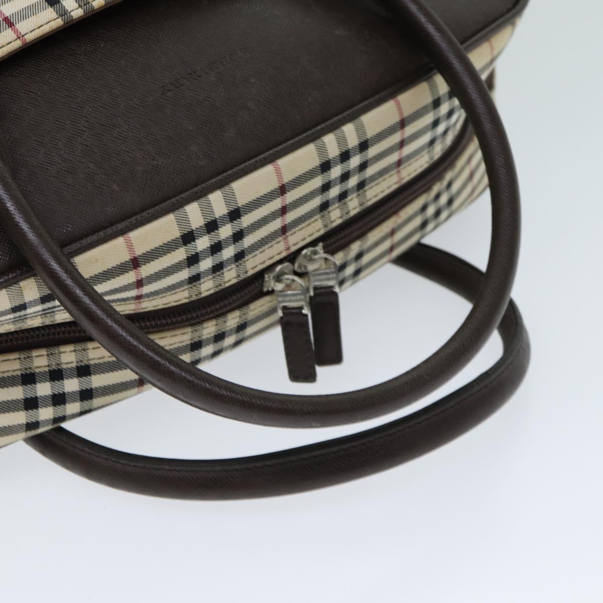 BURBERRY Nova Check Boston Bag Canvas Beige Auth 81664