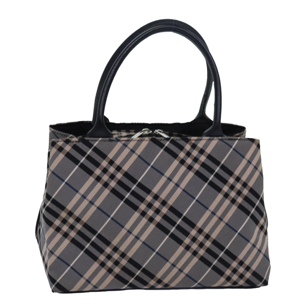 BURBERRY Nova Check Blue Label Hand Bag Nylon Gray Black Auth 81668