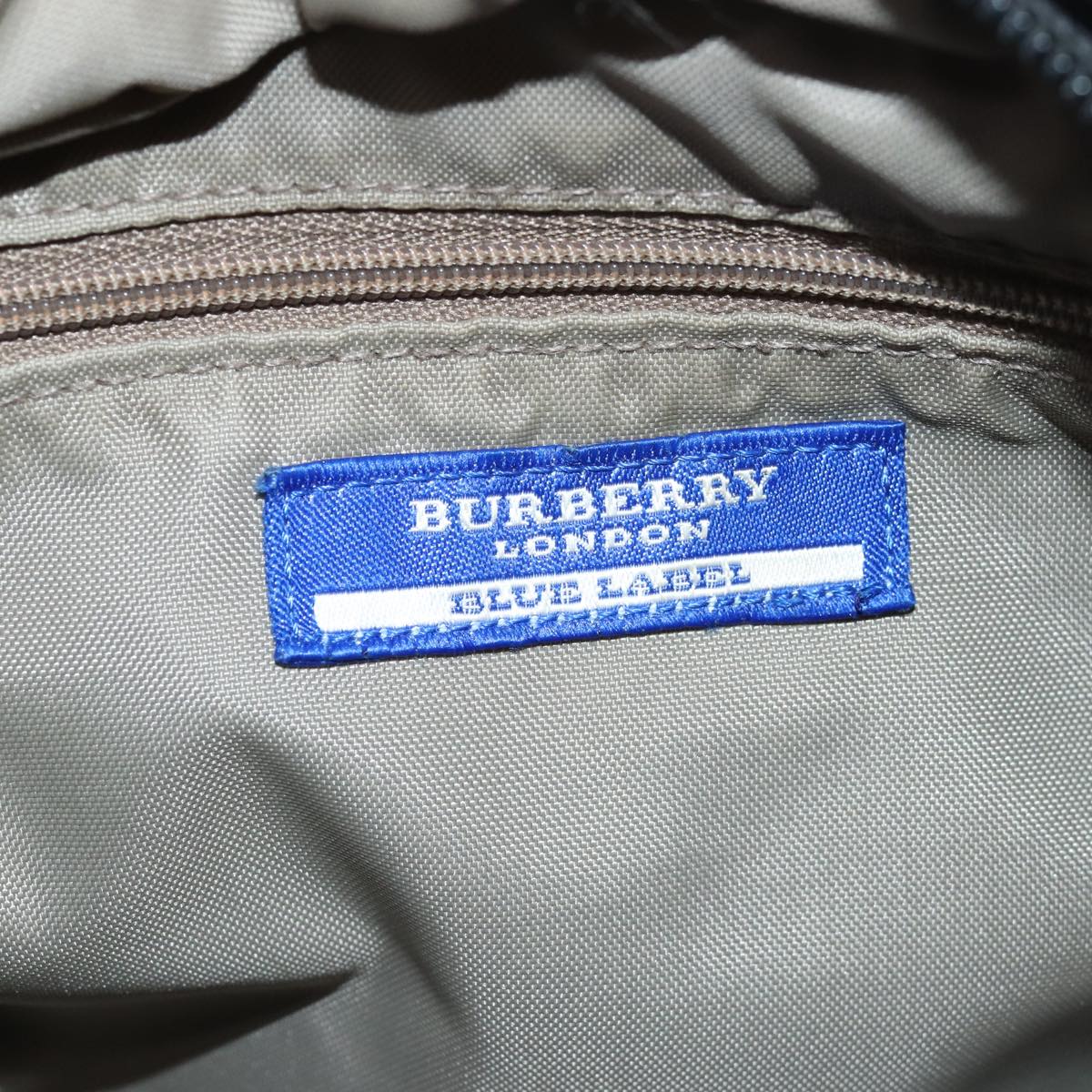 BURBERRY Nova Check Blue Label Hand Bag Nylon Gray Black Auth 81668