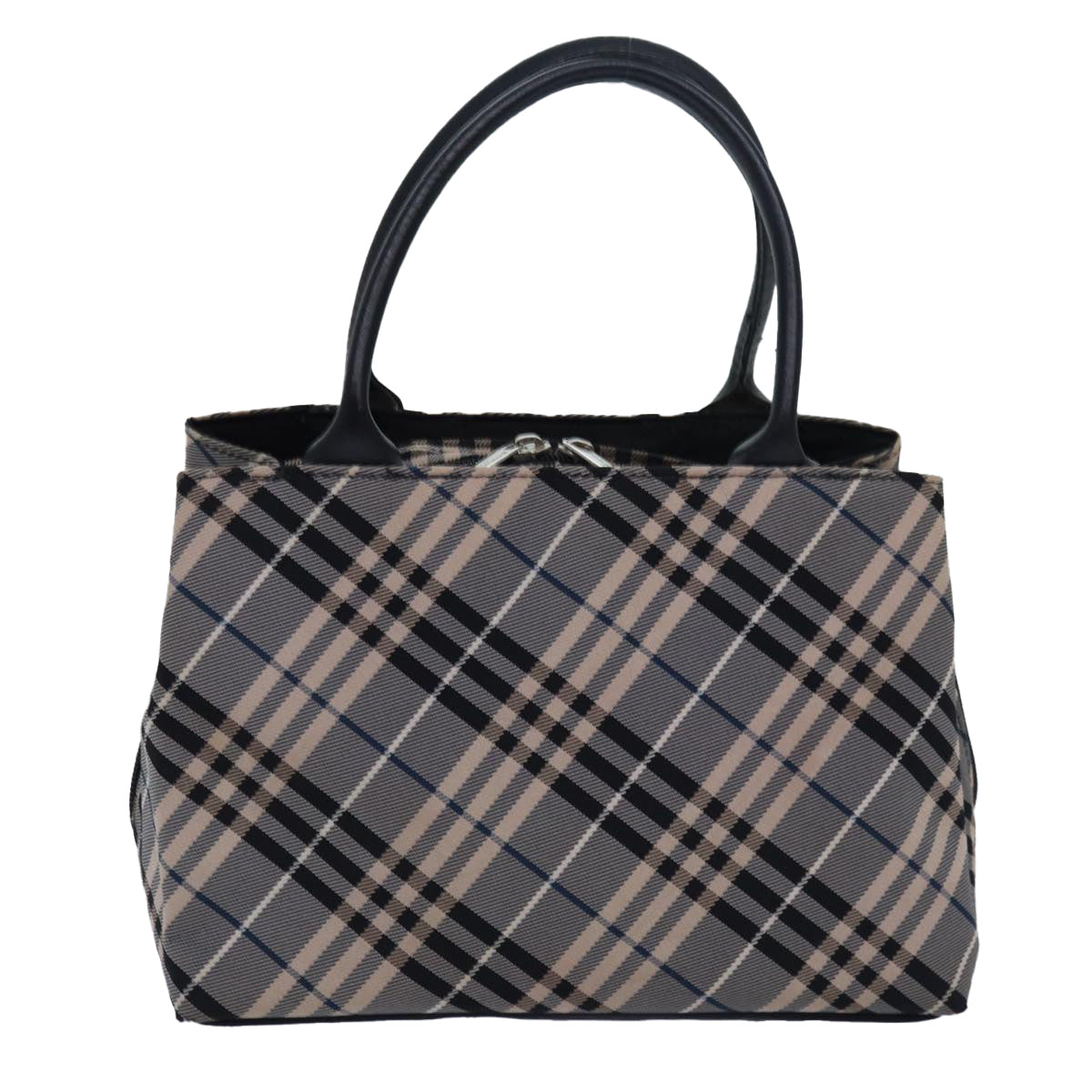 BURBERRY Nova Check Blue Label Hand Bag Nylon Gray Black Auth 81668