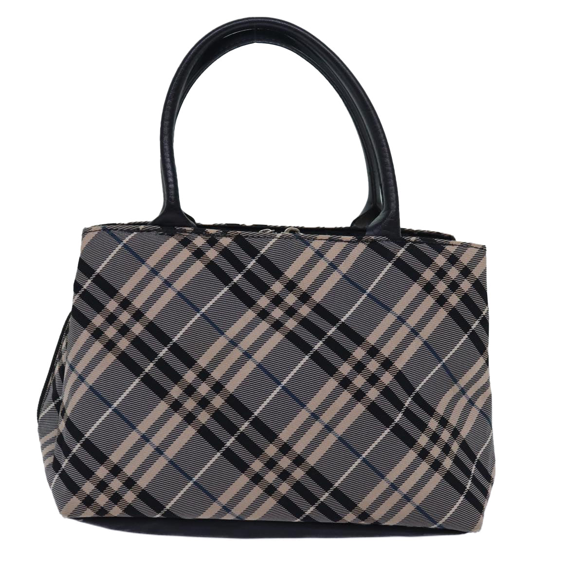 BURBERRY Nova Check Blue Label Hand Bag Nylon Gray Black Auth 81668 - 0