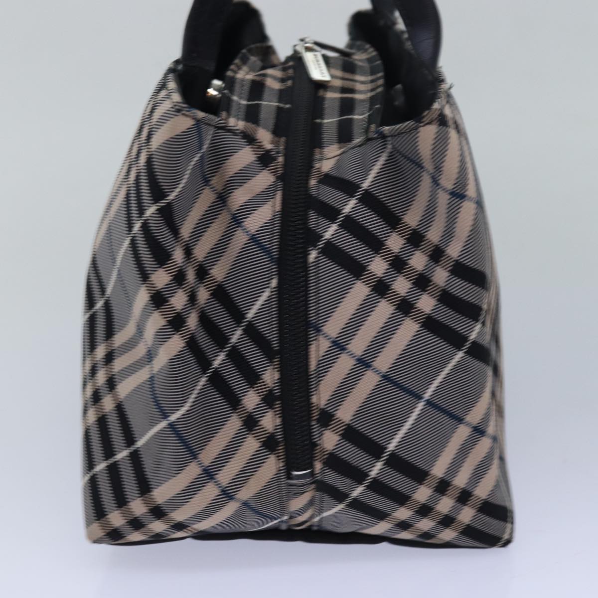 BURBERRY Nova Check Blue Label Hand Bag Nylon Gray Black Auth 81668