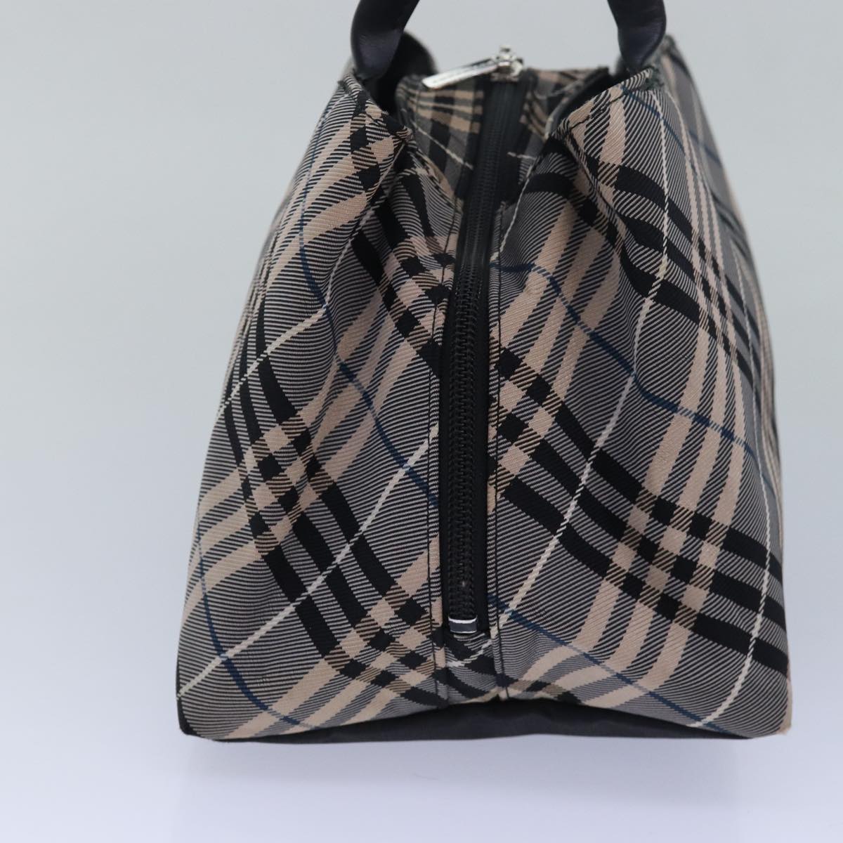 BURBERRY Nova Check Blue Label Hand Bag Nylon Gray Black Auth 81668