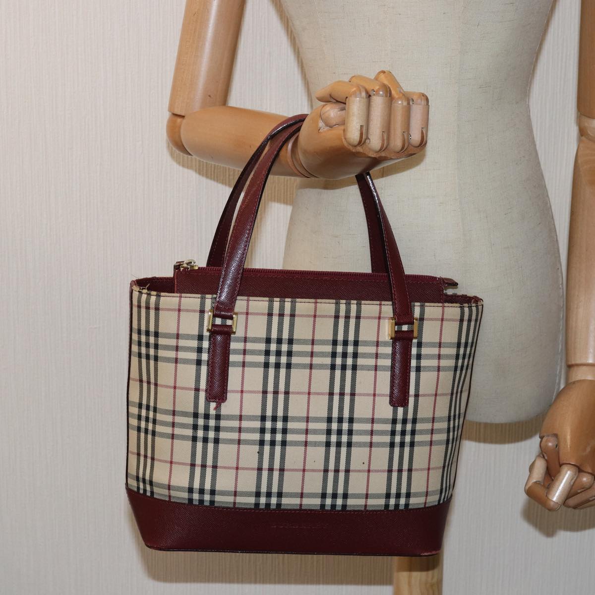 BURBERRY Nova Check Hand Bag Canvas Beige Auth 81669