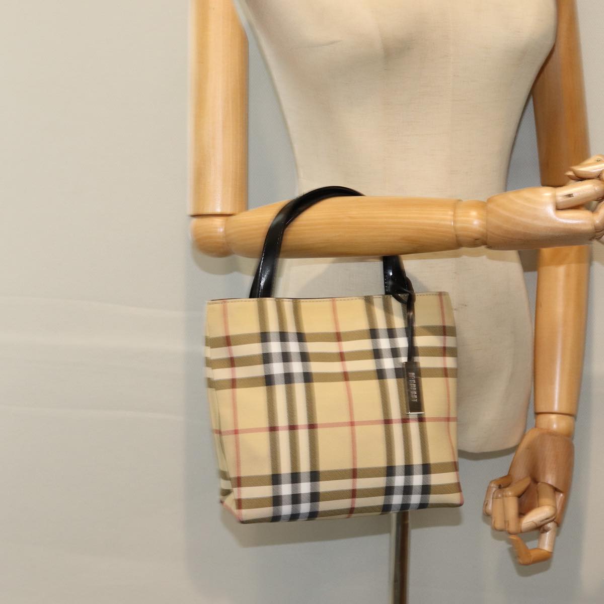 BURBERRY Nova Check Hand Bag pvc Beige Auth 81670