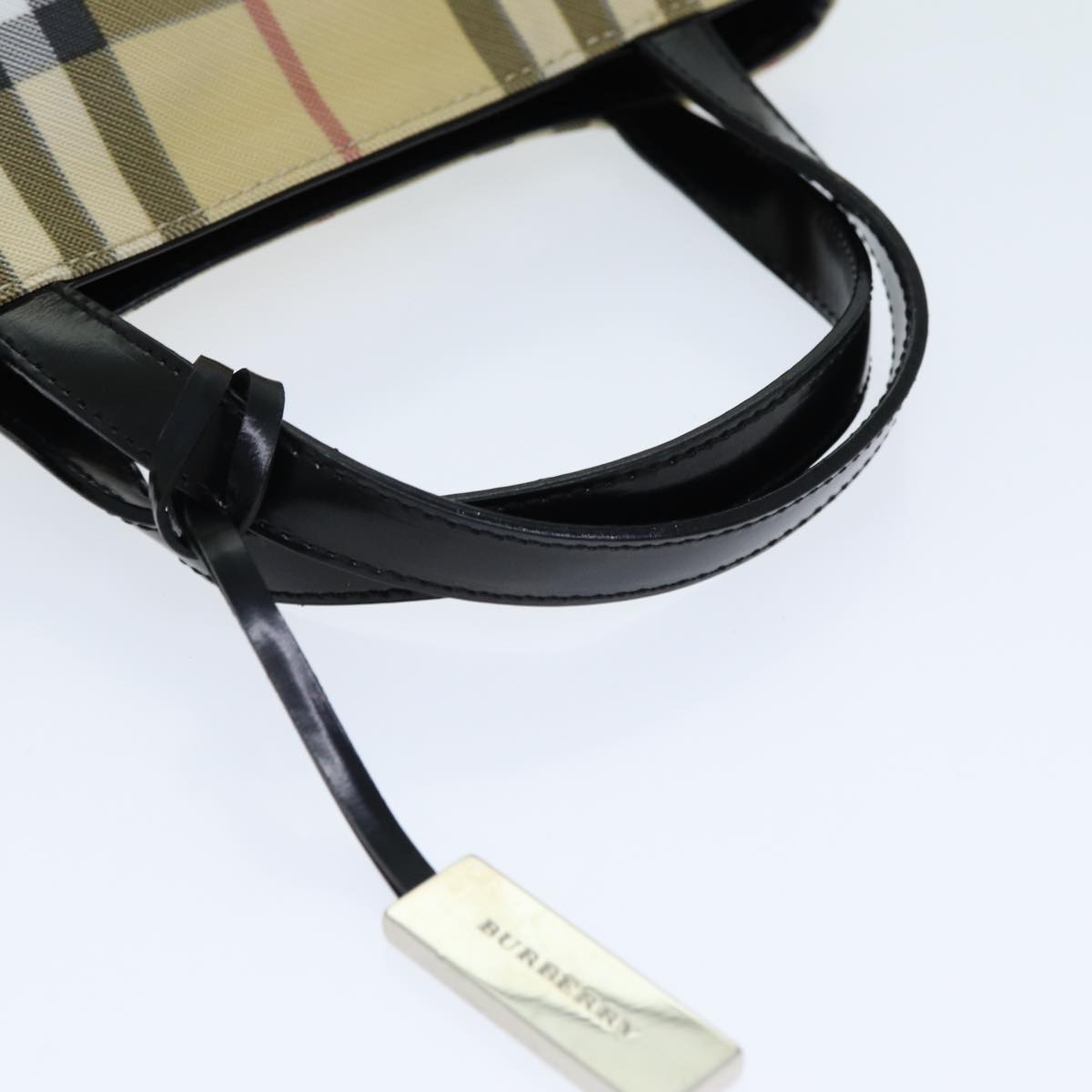 BURBERRY Nova Check Hand Bag pvc Beige Auth 81670