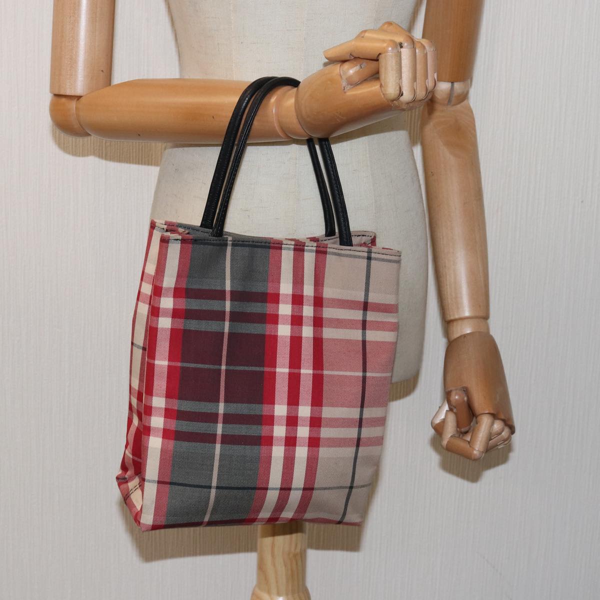 BURBERRY Nova Check Hand Bag Canvas Red Auth 81671