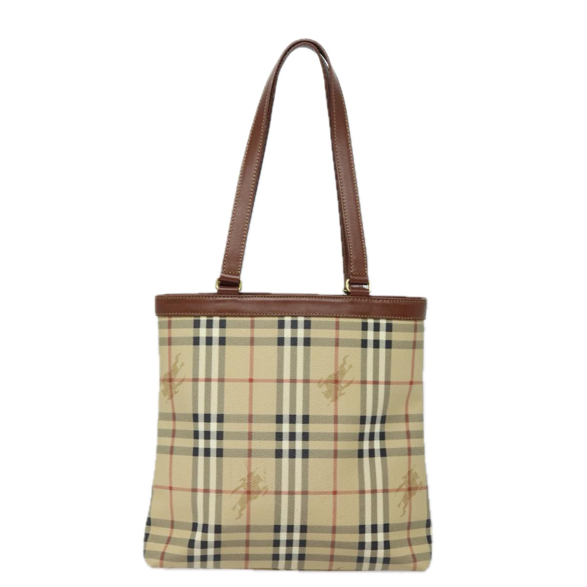 BURBERRY Nova Check Shoulder Bag PVC Leather Beige Auth 81672