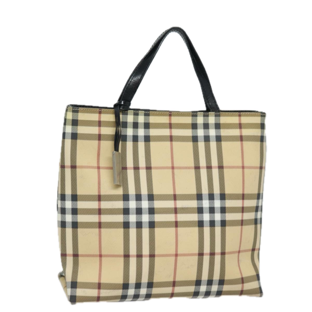 BURBERRY Nova Check Hand Bag PVC Leather Beige Auth 81673