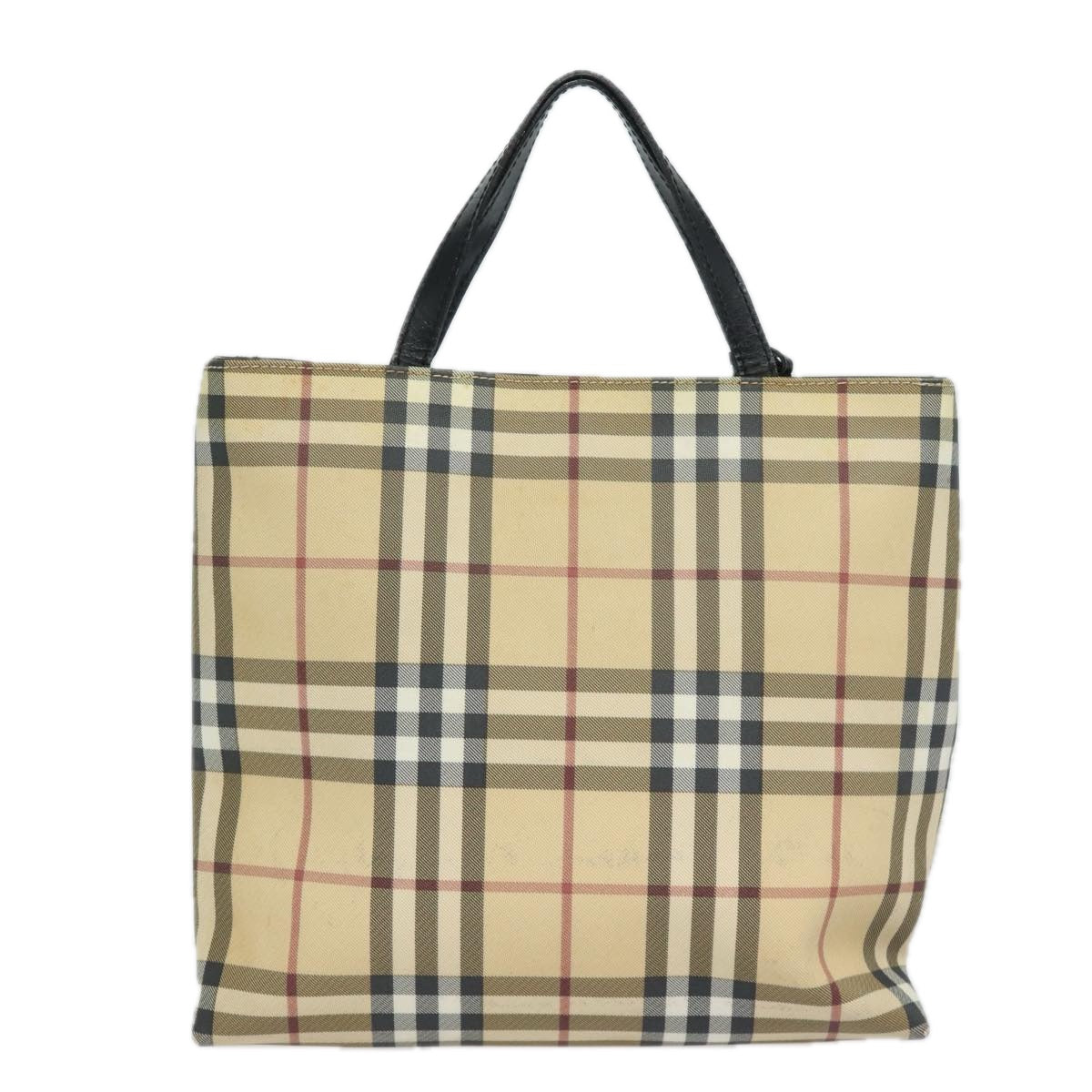 BURBERRY Nova Check Hand Bag PVC Leather Beige Auth 81673