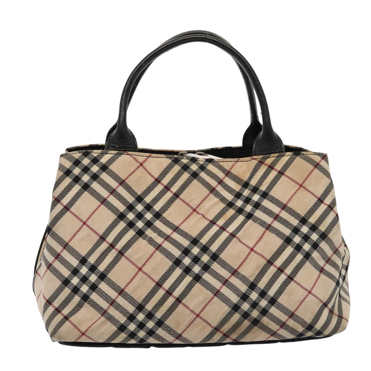 BURBERRY Nova Check Blue Label Hand Bag Nylon Beige Auth 81674