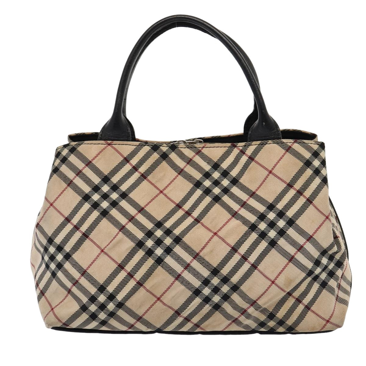 BURBERRY Nova Check Blue Label Hand Bag Nylon Beige Auth 81674