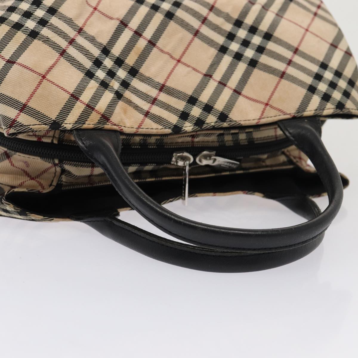 BURBERRY Nova Check Blue Label Hand Bag Nylon Beige Auth 81674