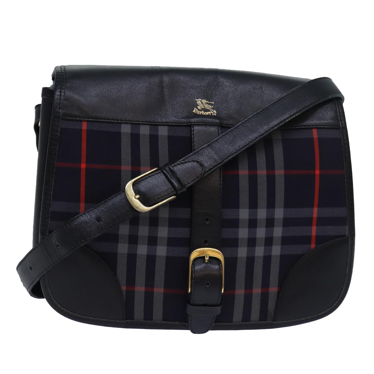 Burberrys Nova Check Shoulder Bag Canvas Navy Auth 81679