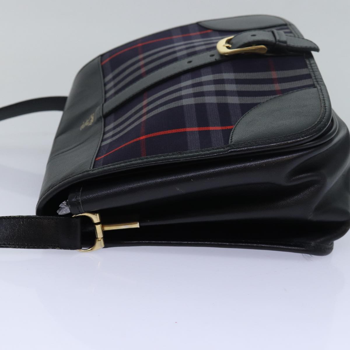 Burberrys Nova Check Shoulder Bag Canvas Navy Auth 81679