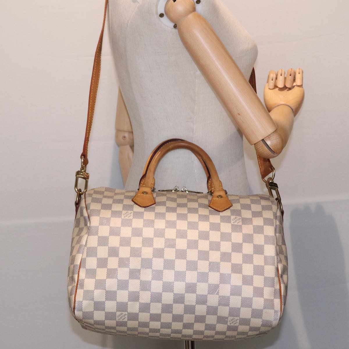 LOUIS VUITTON Damier Azur Speedy Bandouliere 30 Hand Bag 2way N41052 Auth 81706