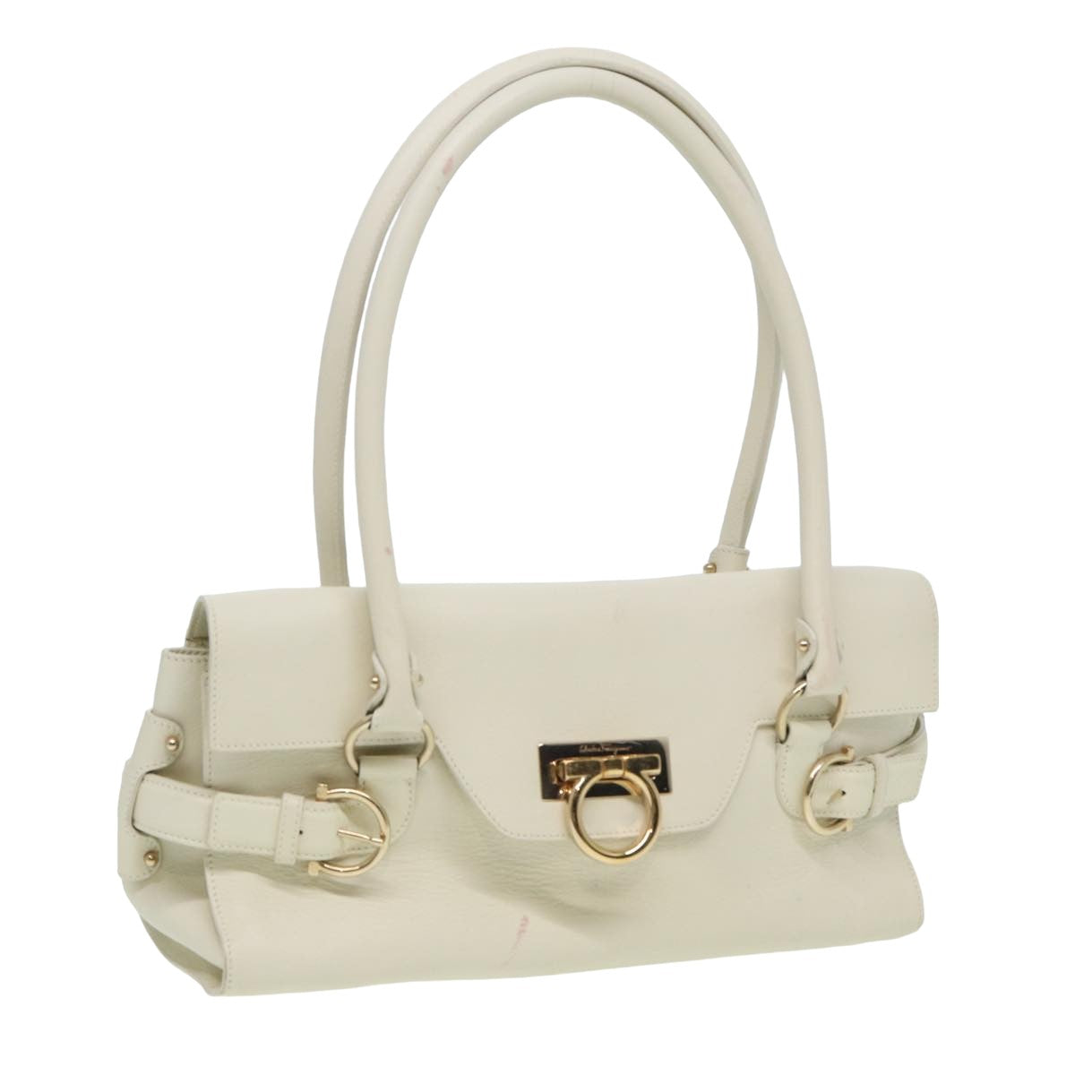 Salvatore Ferragamo Gancini Shoulder Bag Leather White Auth 81779