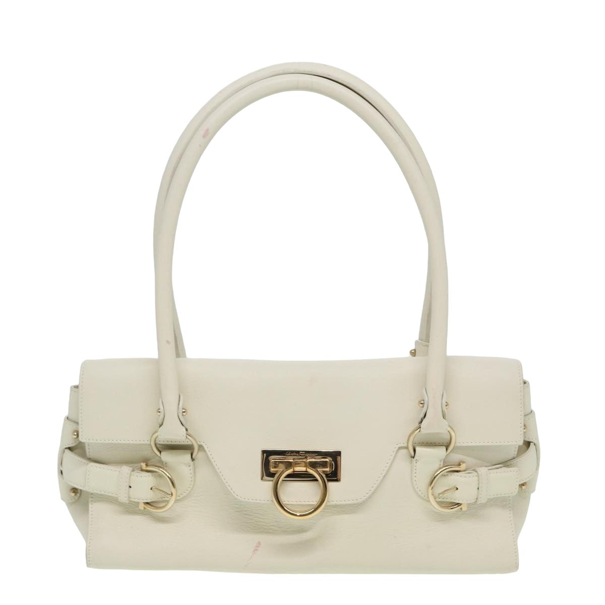 Salvatore Ferragamo Gancini Shoulder Bag Leather White Auth 81779