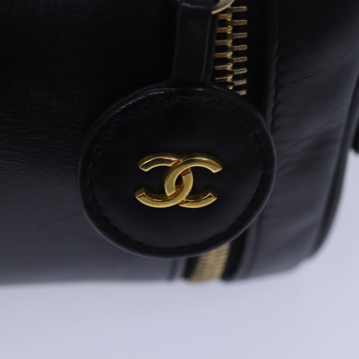 CHANEL Vanity Bicolore Pouch Leather Black CC Auth 81781