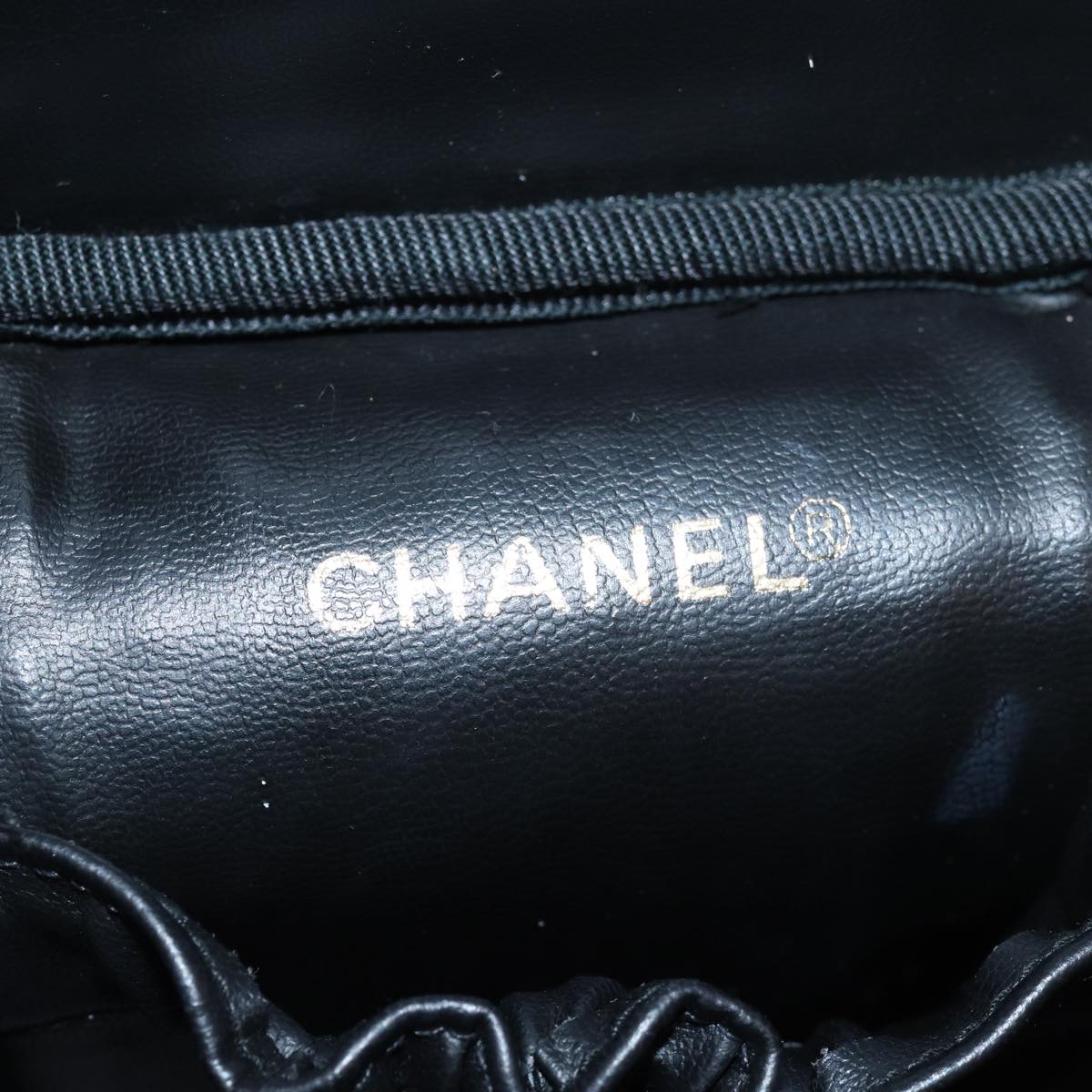 CHANEL Vanity Bicolore Pouch Leather Black CC Auth 81781