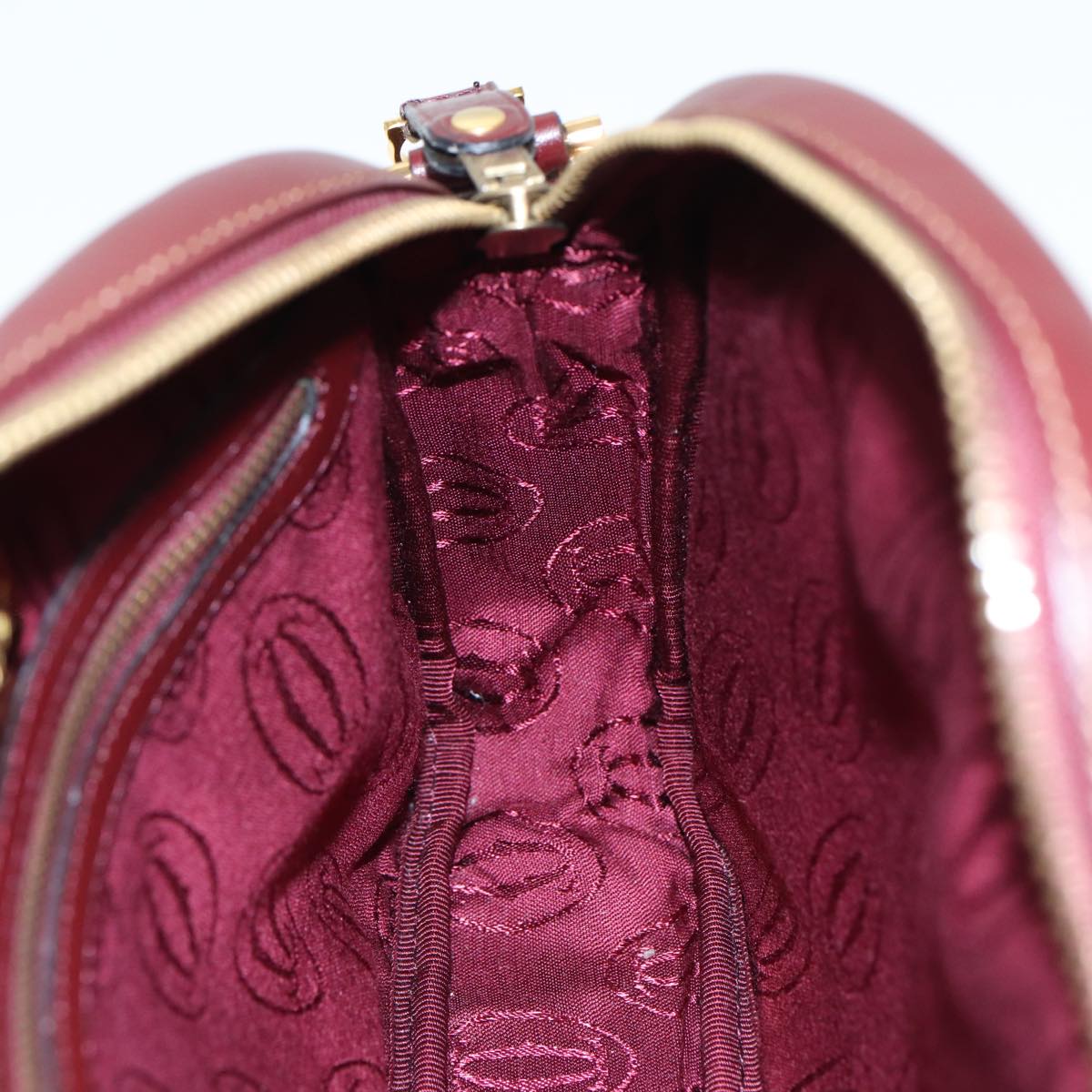 CARTIER Shoulder Bag Leather Wine Red Auth 81782