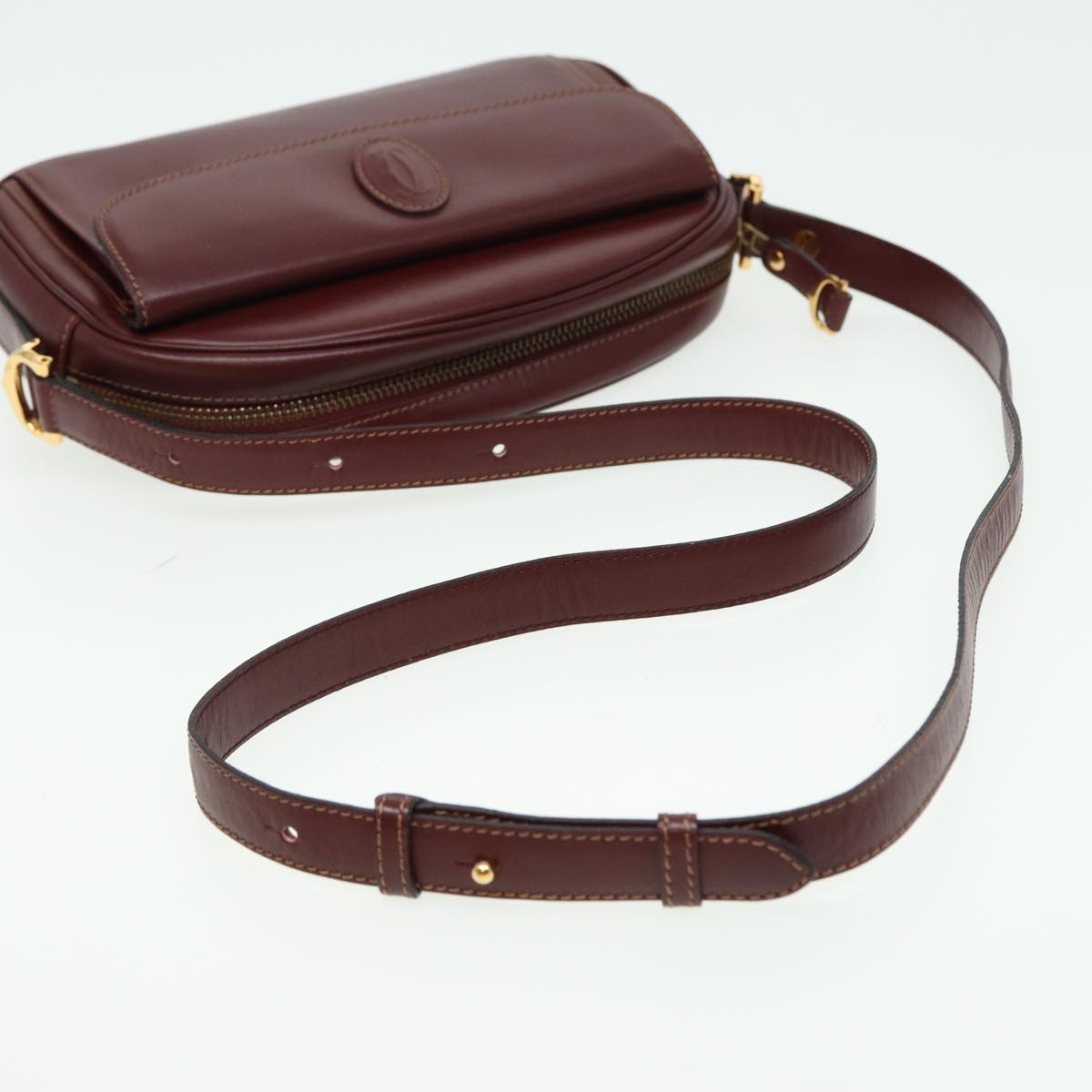 CARTIER Shoulder Bag Leather Wine Red Auth 81782