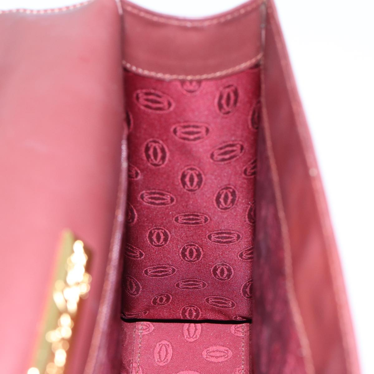 CARTIER Hand Bag Leather Wine Red Auth 81783