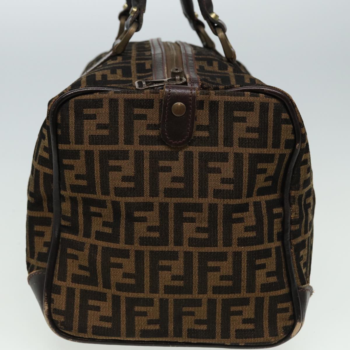 FENDI Zucca Canvas Boston Bag Brown Black Auth 81784