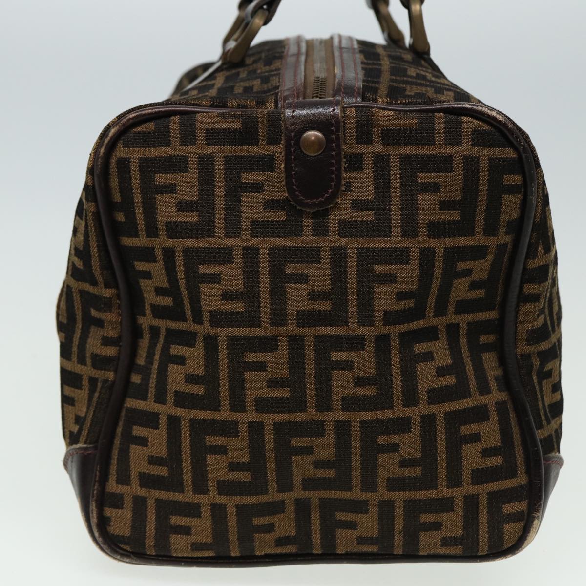 FENDI Zucca Canvas Boston Bag Brown Black Auth 81784