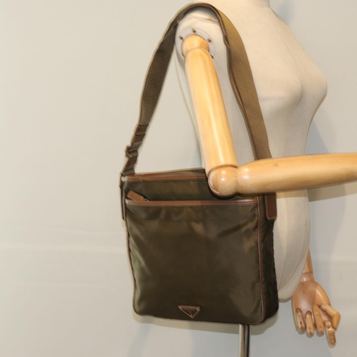 PRADA Shoulder Bag Nylon Khaki Auth 81796