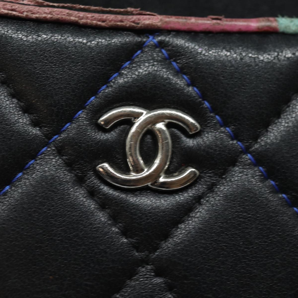 CHANEL Matelasse Accessory Case Pouch Lamb Skin Black CC Auth 81802