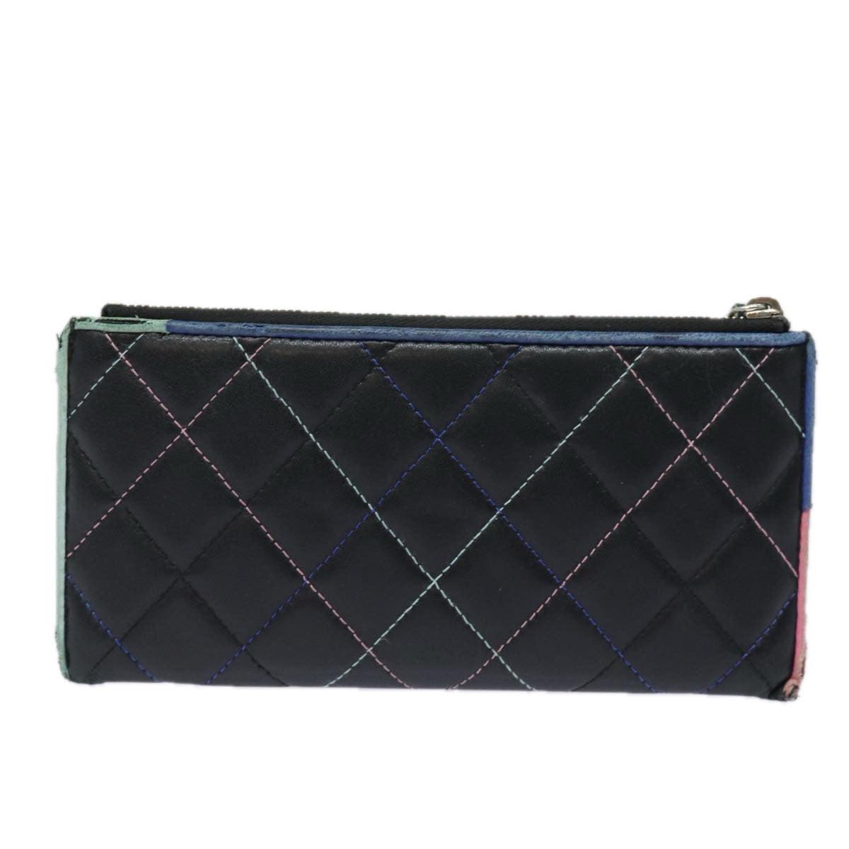 CHANEL Matelasse Accessory Case Pouch Lamb Skin Black CC Auth 81802 - 0