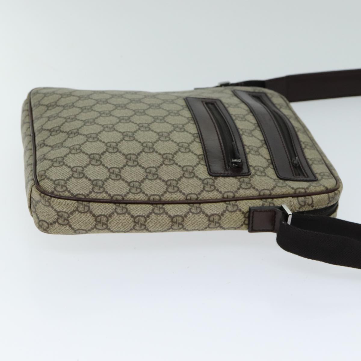 GUCCI Shoulder Bag PVC Leather Beige Dark Brown 92551 Auth 81805