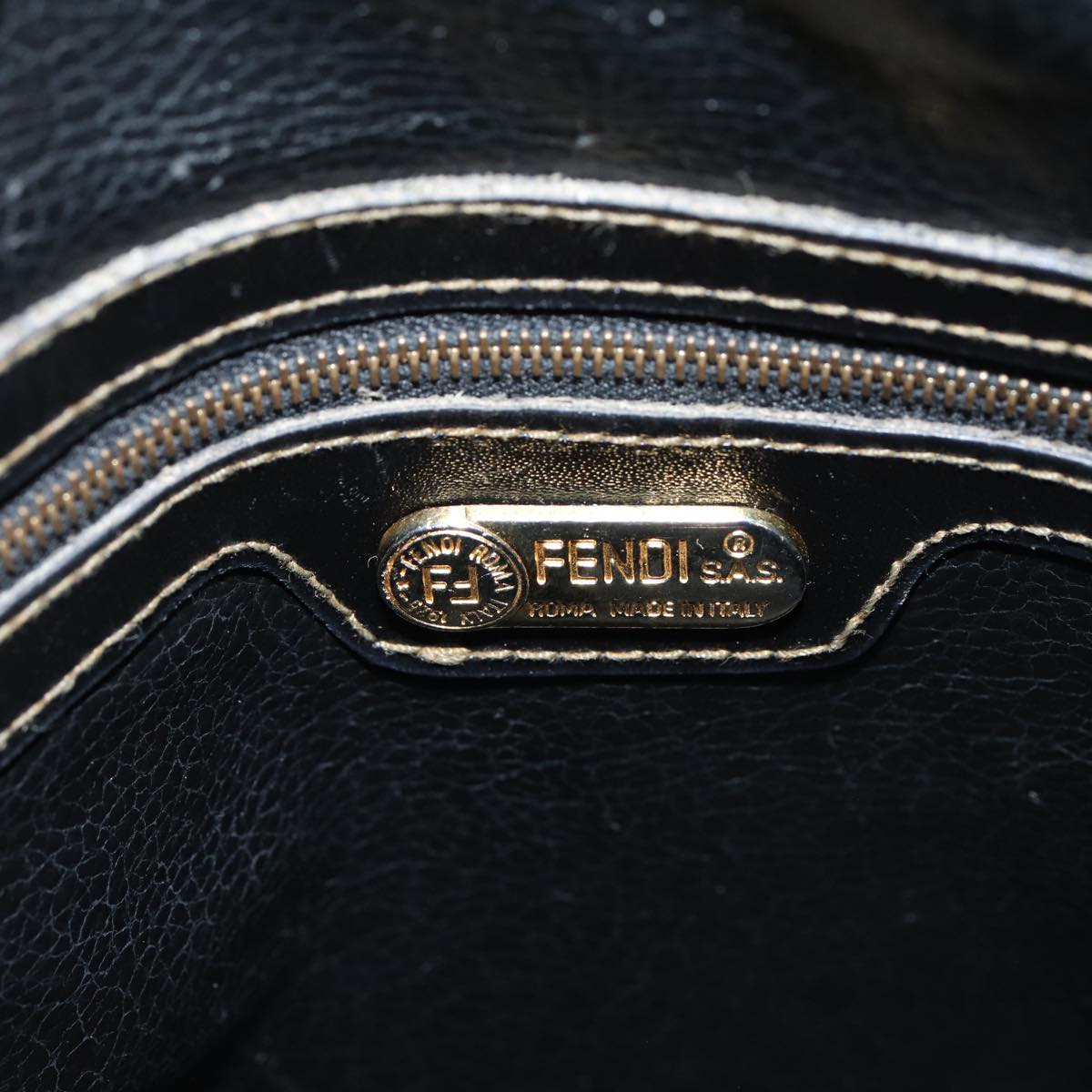 FENDI Pecan Canvas Hand Bag PVC Leather Brown Black Auth 81815