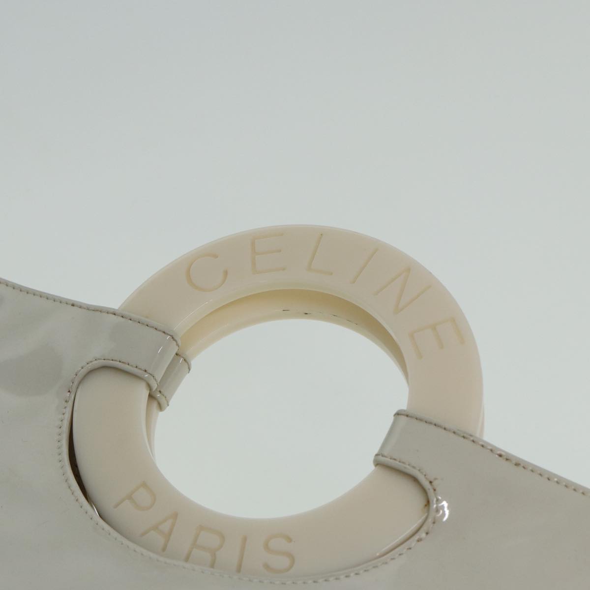 CELINE Circle Hand Bag Enamel White Auth 81830