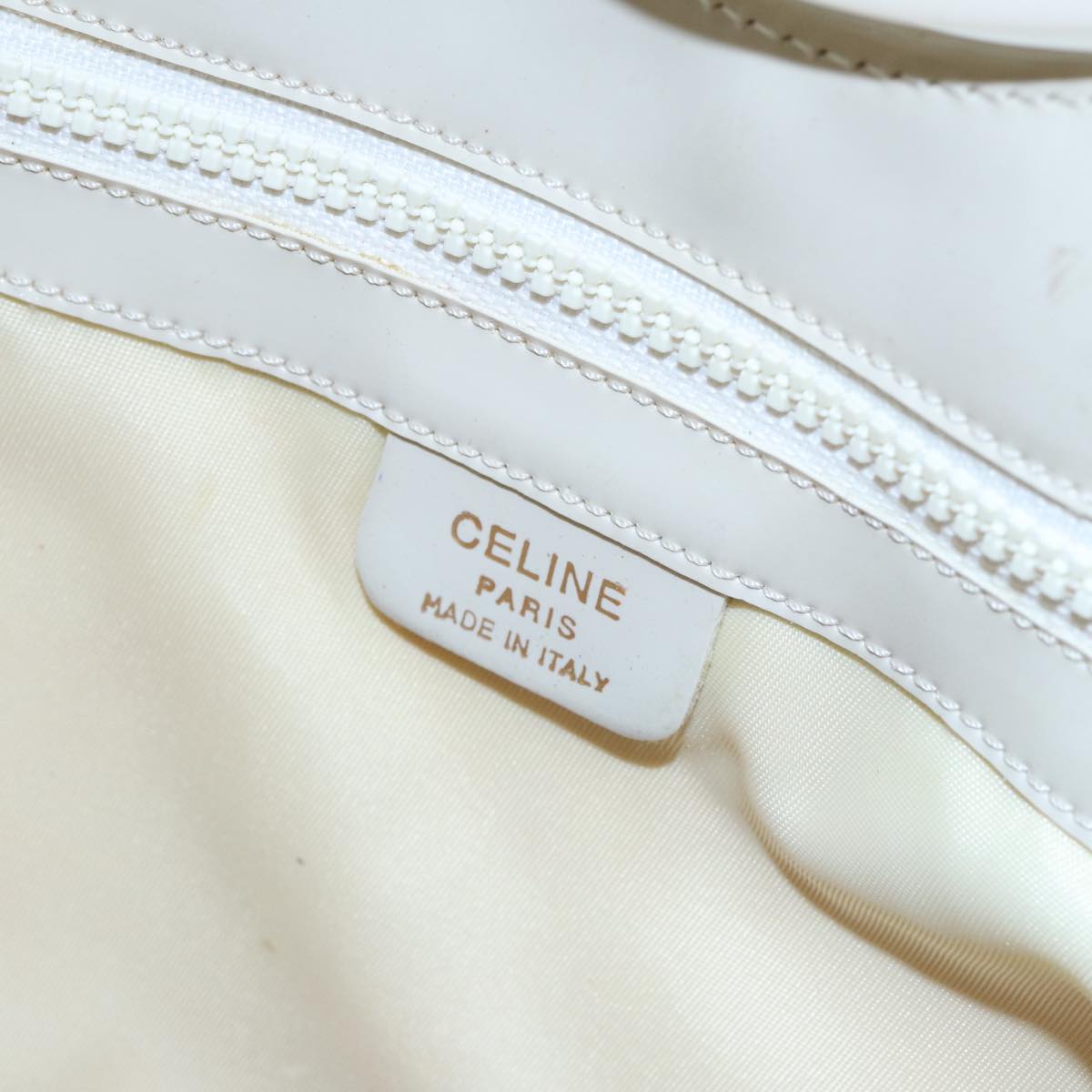 CELINE Circle Hand Bag Enamel White Auth 81830