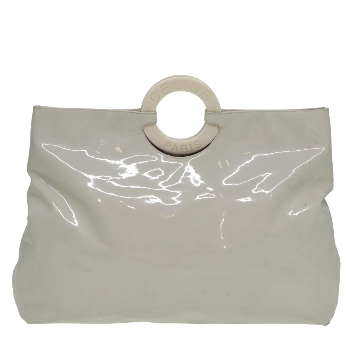 CELINE Circle Hand Bag Enamel White Auth 81830 - 0