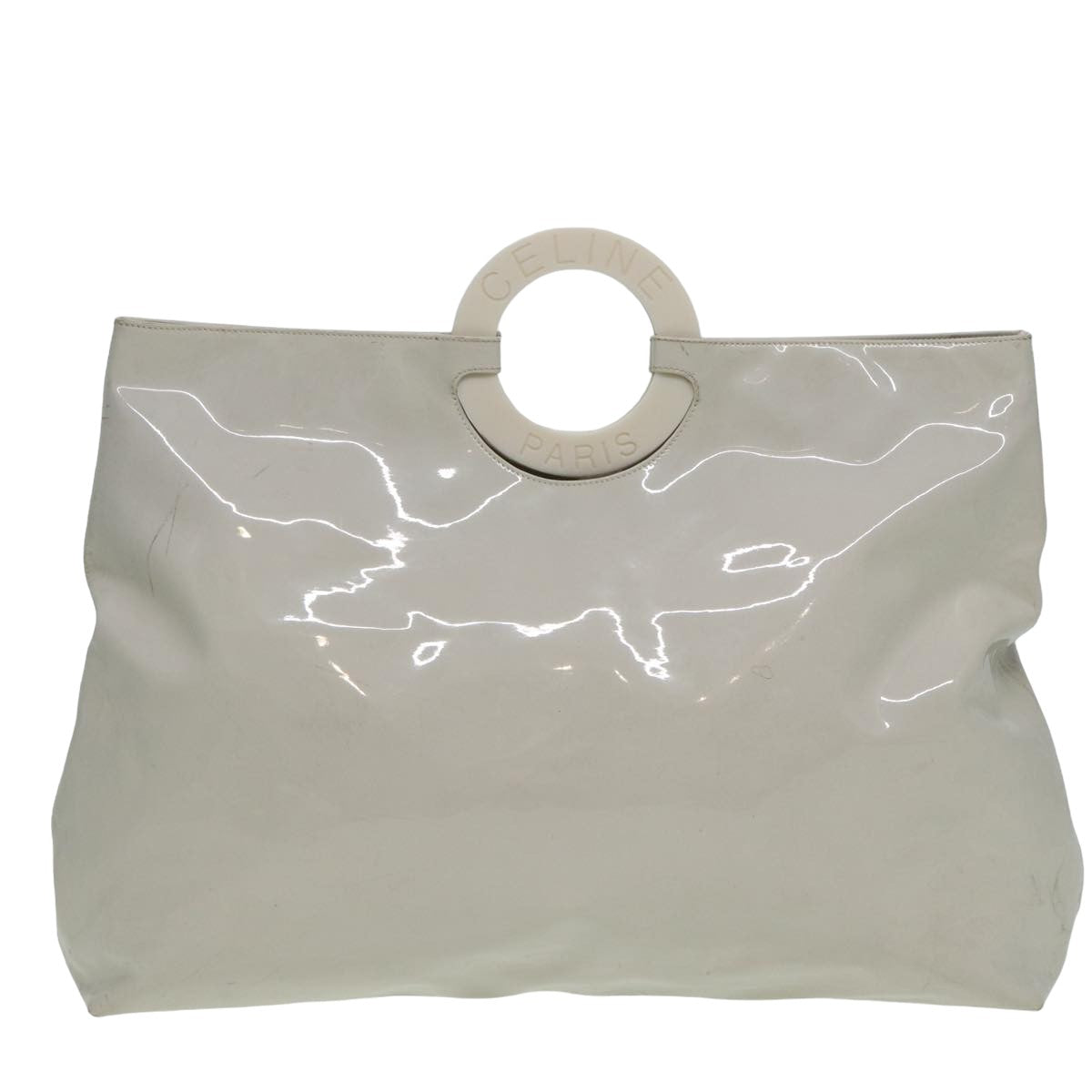 CELINE Circle Hand Bag Enamel White Auth 81830