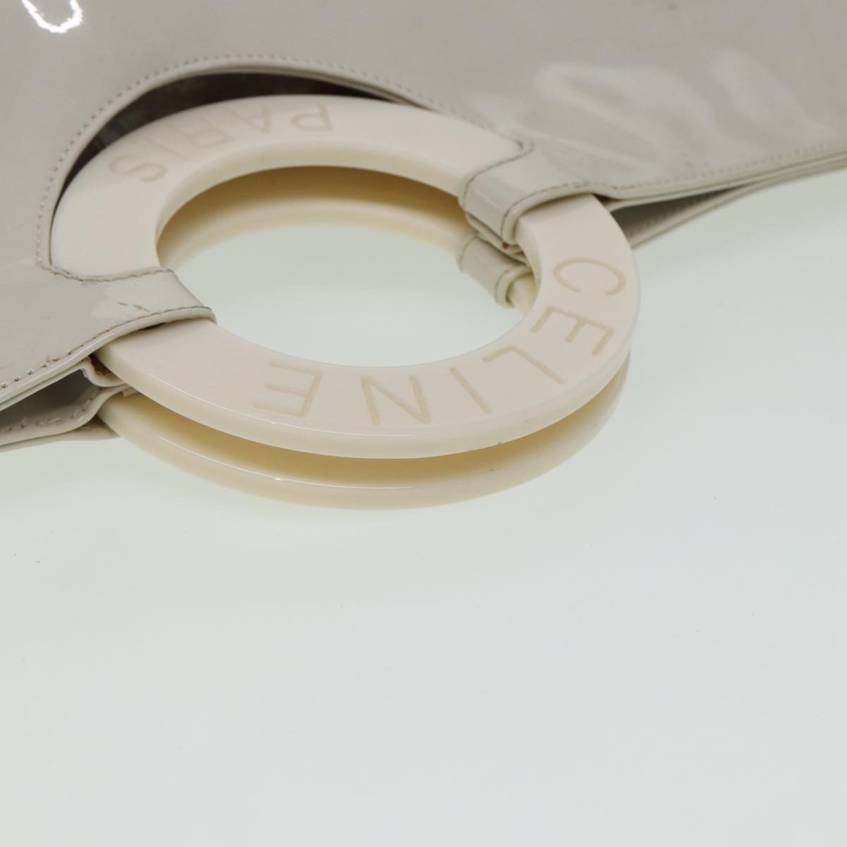 CELINE Circle Hand Bag Enamel White Auth 81830