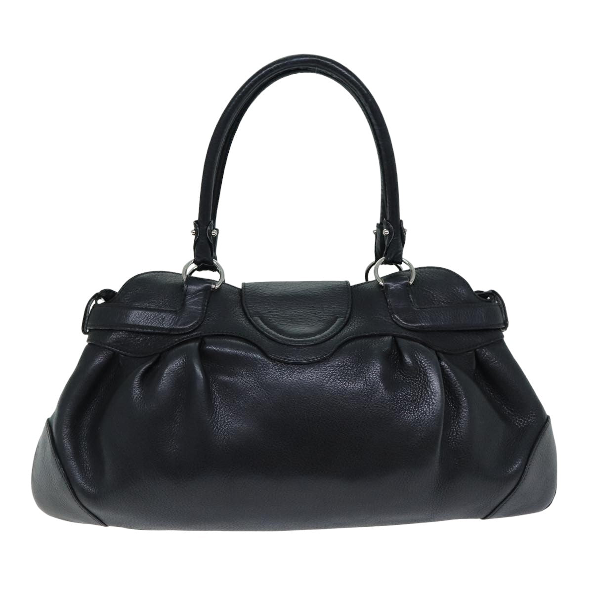 Salvatore Ferragamo Gancini Hand Bag Leather Black Auth 81836 - 0