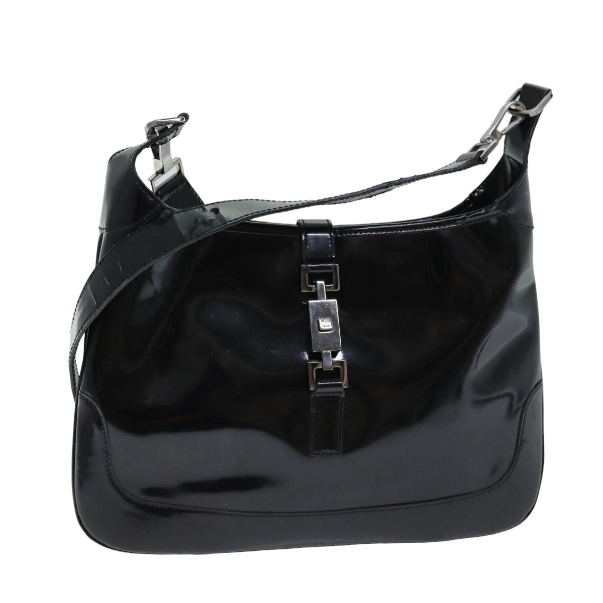 GUCCI Jackie Shoulder Bag Enamel Black Auth 81837