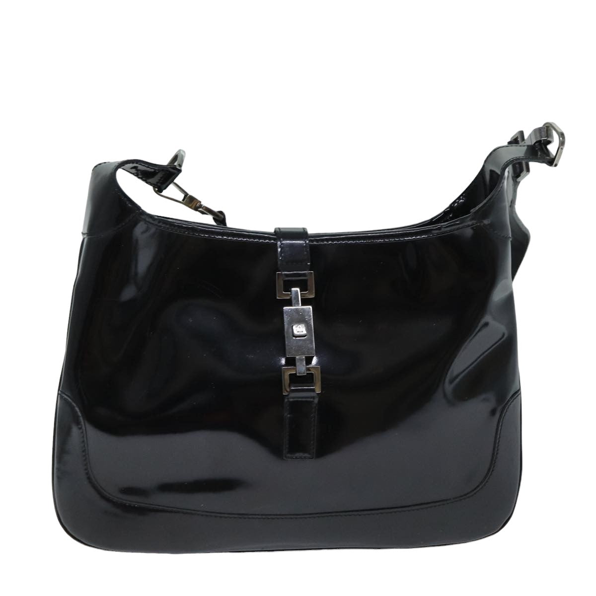 GUCCI Jackie Shoulder Bag Enamel Black Auth 81837