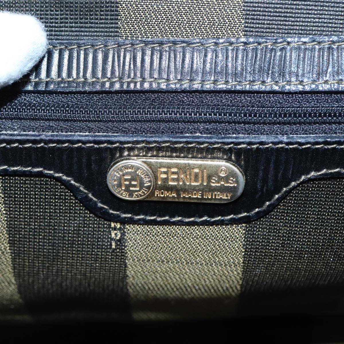 FENDI Pecan Canvas Hand Bag Brown Black Auth 81839