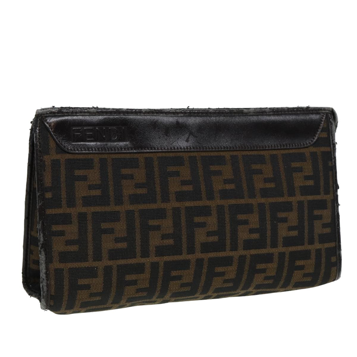 FENDI Zucca Canvas Clutch Bag Brown Auth 81841