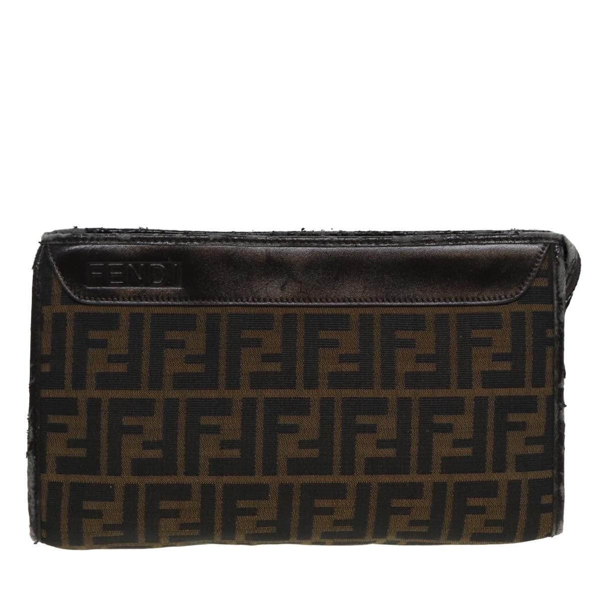 FENDI Zucca Canvas Clutch Bag Brown Auth 81841