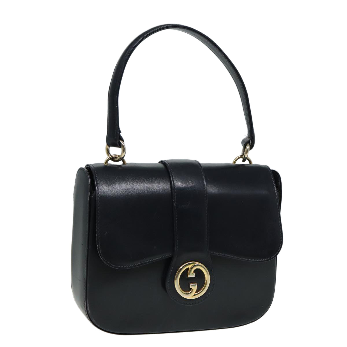 GUCCI Hand Bag Leather Black Auth 81848