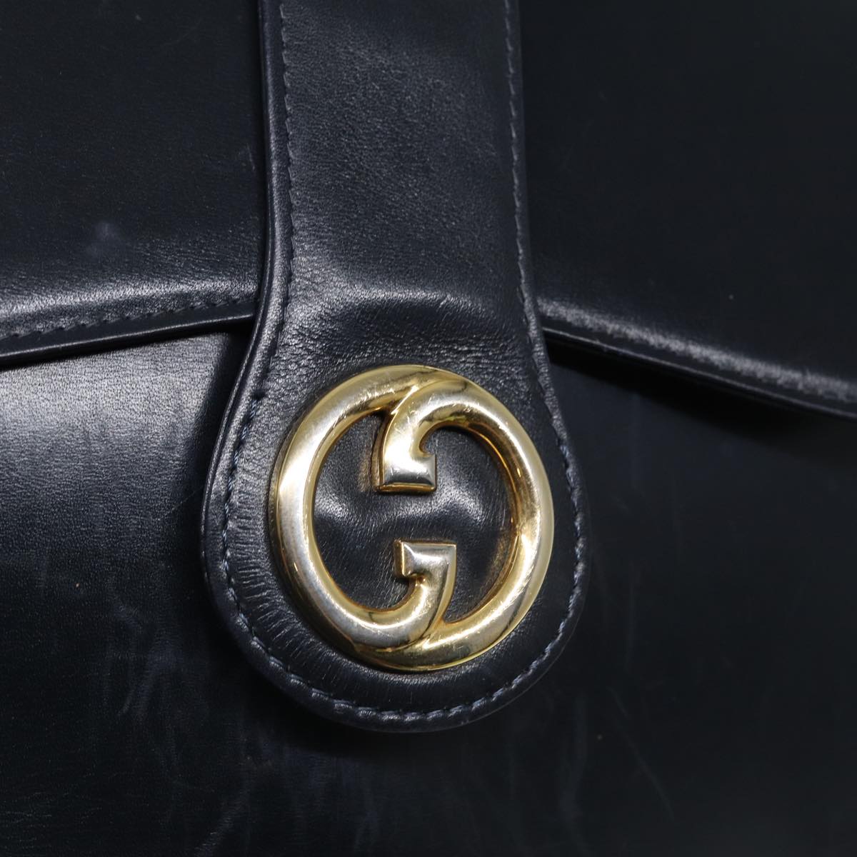 GUCCI Hand Bag Leather Black Auth 81848