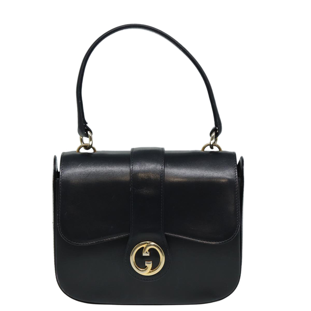 GUCCI Hand Bag Leather Black Auth 81848