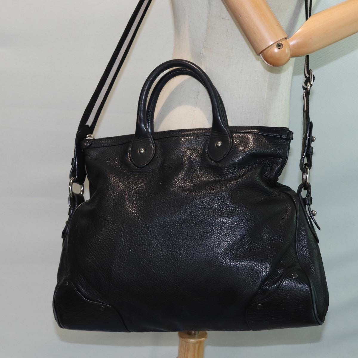 BALLY Hand Bag Leather 2way Black Auth 81853