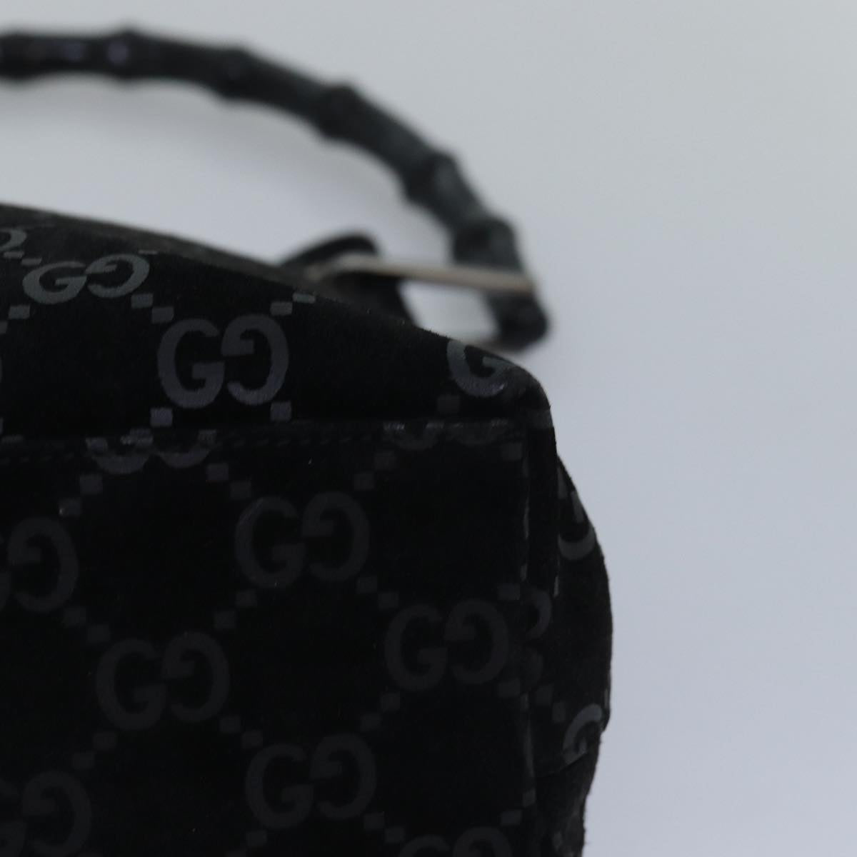 GUCCI Bamboo GG Canvas Shoulder Bag Suede Black Auth 81858